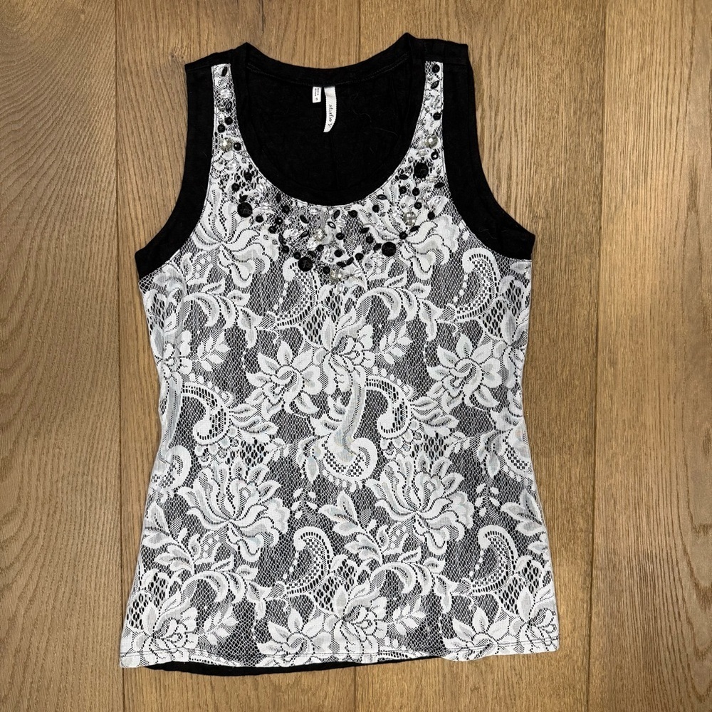 Maurices Black and White Lace Tank Top